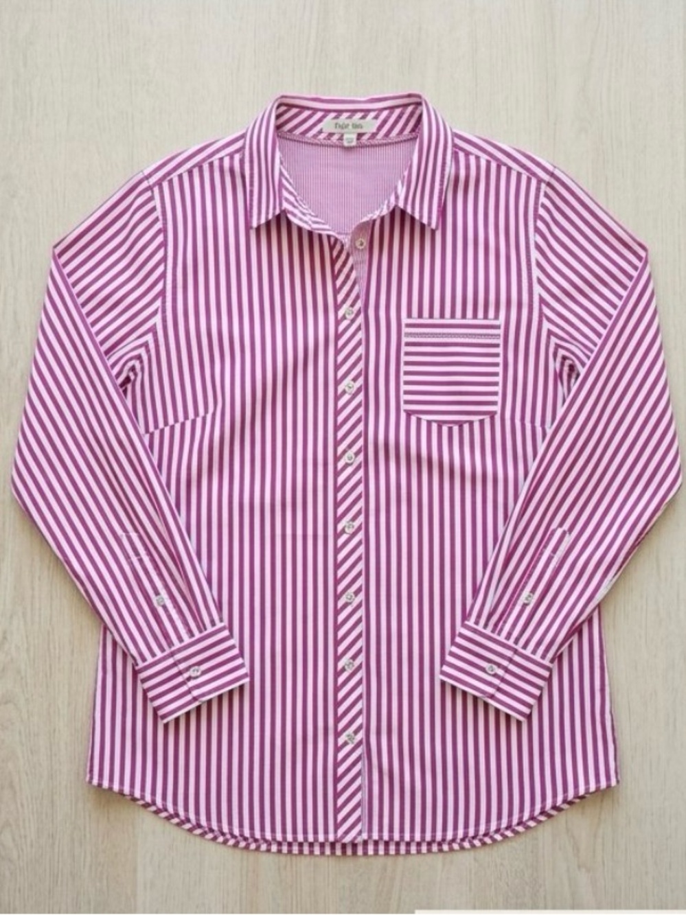 Tyler Boe Pink and White Vertical Stripe Button-Up Shirt